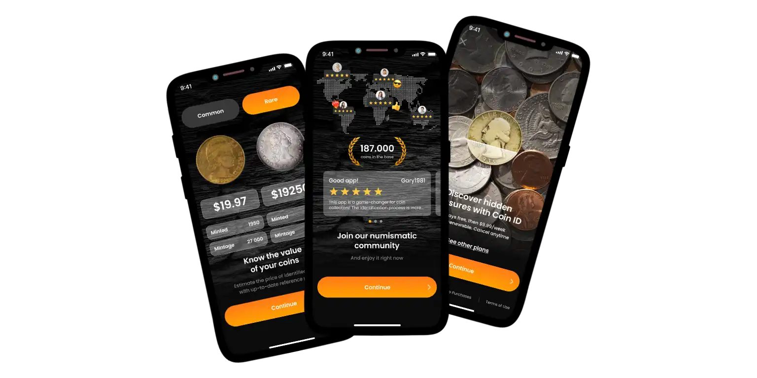 A screen from the Coin ID Scanner app showing some of its features.